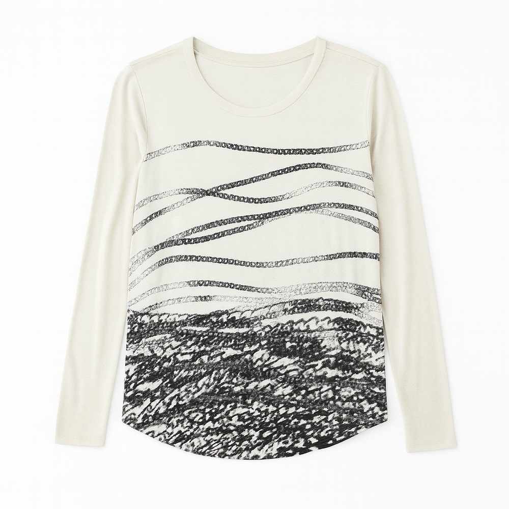 Simply Vera Vera Wang • Graphic Long Sleeve Top • Ivory & Black • Size L